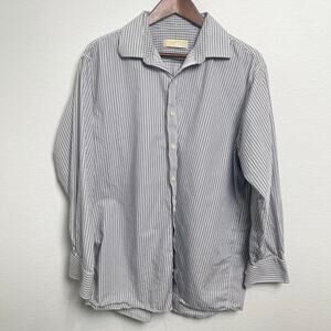 Michael Kors Button Down Shirt Striped Gray White Cotton Size 17 32/33